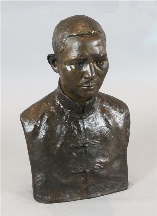 Goon T. Chan also known as Shek Kwan Chan (1893-1951). A bronze bust of a young Sun Yat-sen,
